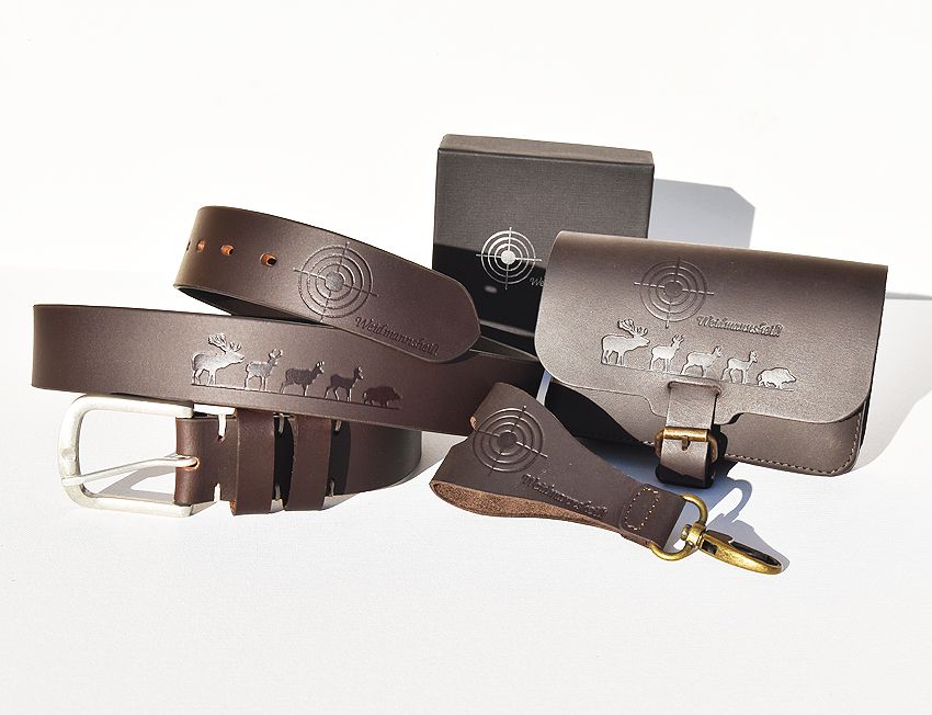 Weidmannsheil Set für Jäger - Gürtel, Anhänger und Gürteltasche