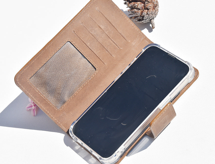 Braune Leder Handyhülle für Xiaomi Redmi 14C