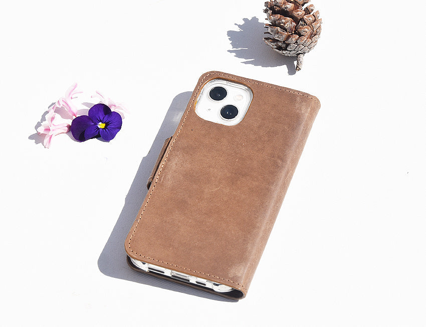 Braune Leder Handyhülle für Xiaomi Redmi 14C