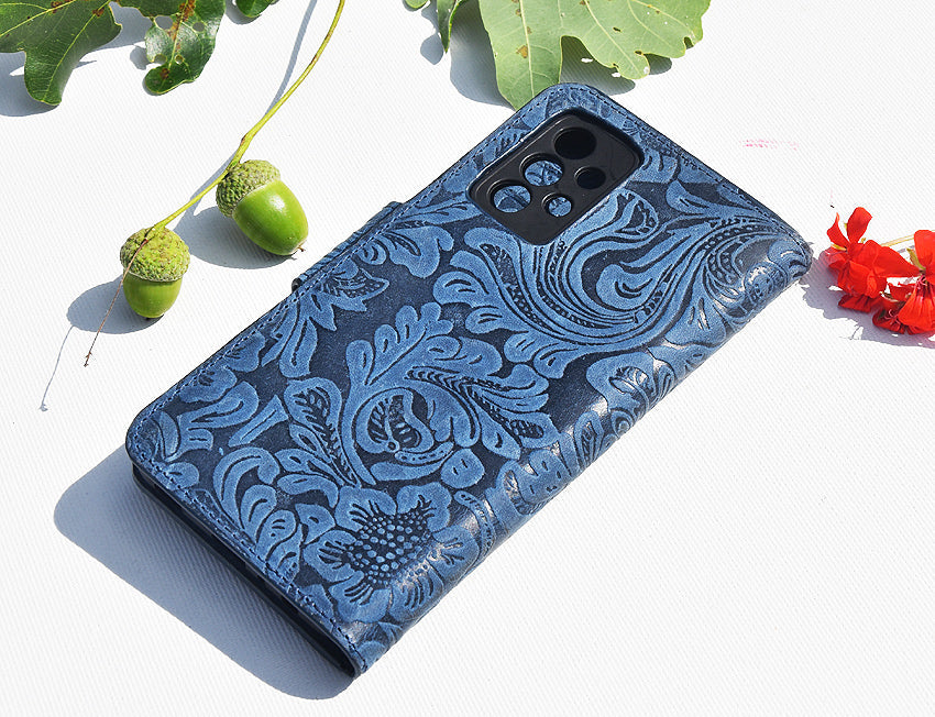 Damen Leder Handyhülle für Samsung Galaxy S24+ S926B - Damascena Blue
