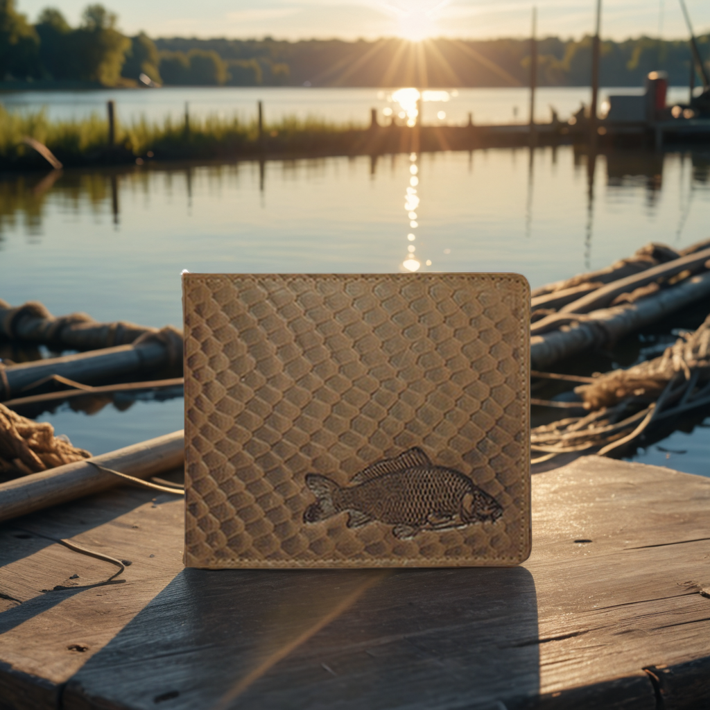 Geldbörse Angler Karpfen auf Fischhaut