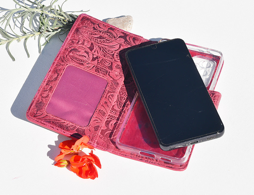 Damen Leder Handyhülle für iPhone 16 Pro - Damascena Rose