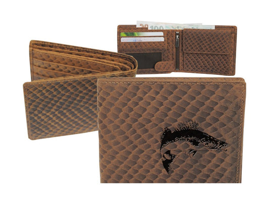 Geldbörse Angler Zander auf Fischhaut