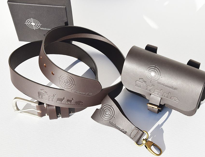 Weidmannsheil Set für Jäger - Gürtel, Anhänger und Gürteltasche
