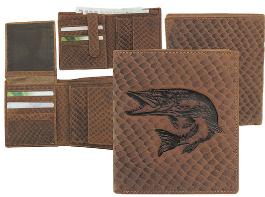 	Geldbörse Angler Hecht auf Fischhaut