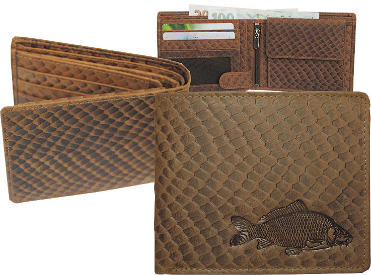 Geldbörse Angler Karpfen auf Fischhaut