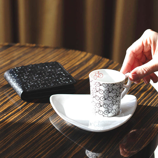 Geldbörse "Auf dem Rad" schwarz + Tasse